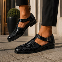 Sandale Homme de Style Crocodile en Cuir