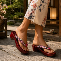 Sandale Japonaise Style Tong avec Imprimé Floral
