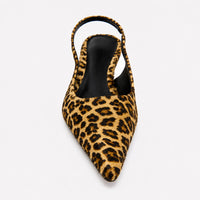 Sandale Leopard Pointue à Talon Bas et Fin