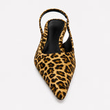 Sandale Leopard Pointue à Talon Bas et Fin