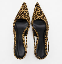Sandale Leopard Pointue à Talon Bas et Fin