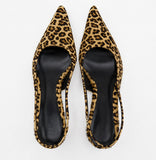 Sandale Leopard Pointue à Talon Bas et Fin