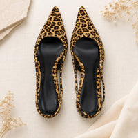 Sandale Leopard Pointue à Talon Bas et Fin