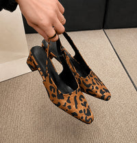 Sandale Leopard Pointue à Talon Épais