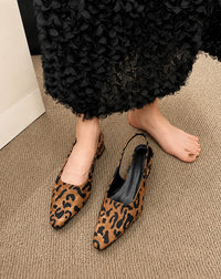 Sandale Leopard Pointue à Talon Épais