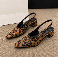 Sandale Leopard Pointue à Talon Épais