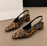 Sandale Leopard Pointue à Talon Épais