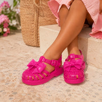 Sandale Méduse Bébé Rose Fushia avec Noeud Papillon
