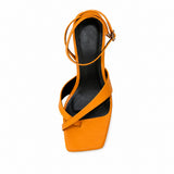 Sandale Orange à Talon Épais et Carré
