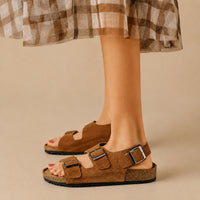 Sandale Plate Femme en Cuir Régénéré avec Lanières