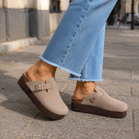 Sandale Sabot Femme Effet Daim et Semelle Épaisse