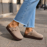 Sandale Sabot Femme Effet Daim et Semelle Épaisse