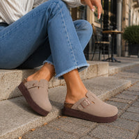 Sandale Sabot Femme Effet Daim et Semelle Épaisse