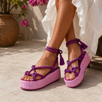 Sandale Spartiate Femme Violette avec Plateforme Haute