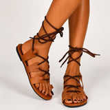 Sandale Spartiate Femme avec Fermeture à Lacets Marron