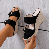 Sandale Talon Compensée Style Pantoufle Noire