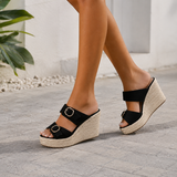 Sandale Talon Compensée Style Pantoufle Noire