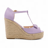 Sandale Talon Compensée Violette avec Lanière en T