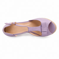 Sandale Talon Compensée Violette avec Lanière en T