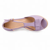 Sandale Talon Compensée Violette avec Lanière en T