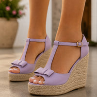 Sandale Talon Compensée Violette avec Lanière en T