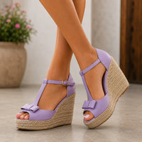 Sandale Talon Compensée Violette avec Lanière en T