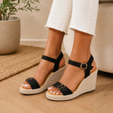 Sandale Talon Compensée avec Lanières Noires