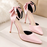 Sandale Talon Femme 10 - 13 cm Rose avec Nœud de Papillon à l'Arrière