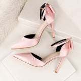Sandale Talon Femme 10 - 13 cm Rose avec Nœud de Papillon à l'Arrière