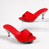 Sandale Talon Femme 5 - 7 cm Rouge avec Semelle Transparente