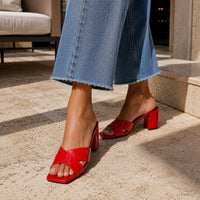 Sandale Talon Femme 5 cm Rouge et Luxueuse en Cuir
