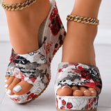 Sandale Talon Haut Femme avec Motifs Floraux