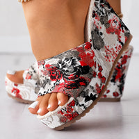 Sandale Talon Haut Femme avec Motifs Floraux
