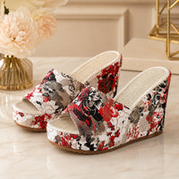 Sandale Talon Haut Femme avec Motifs Floraux