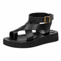 Sandale Talon Plateforme Élégante en Cuir Noir