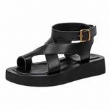 Sandale Talon Plateforme Élégante en Cuir Noir