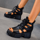 Sandale Talon Plateforme Semi-Ouverte avec Lacets