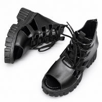 Sandale Talon Plateforme Semi-Ouverte avec Lacets