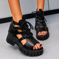 Sandale Talon Plateforme Semi-Ouverte avec Lacets
