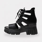 Sandale Talon Plateforme Semi-Ouverte avec Lacets