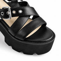 Sandale Talon Plateforme avec Lanières Noires