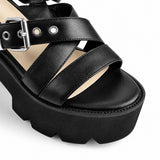 Sandale Talon Plateforme avec Lanières Noires
