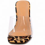 Sandale Talon Transparent avec Imprimé Léopard