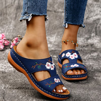 Sandale Tong Femme Décontractée Avec Broderie Fleurie Chic