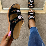 Sandale Tong Femme Décontractée Avec Broderie Fleurie Chic