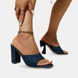 Sandale Bleu Marine Élégante à Talon Plateforme, sandales talon à enfiler bleu