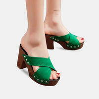 Sandale Femme Chic et Confortable à Talon Effet Daim, sandales vertes