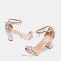Sandale Femme Mariage avec Strass et Perles Suspendues