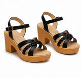 Sandale Femme À Talon Épais Style Estival Chic, avec brides tressées, bride réglable à la cheville, plateforme effet bois, talon bloc épais et design élégant
