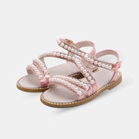 Sandale Fille avec Lanières Roses et Perles Brillantes, sandales à perle pour fille